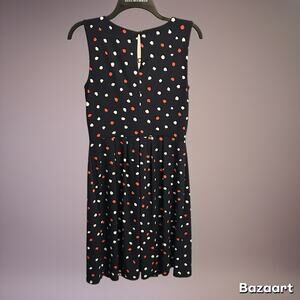 Sleeveless Dress Women’s M Toggle Front Clasp Stretchy Navy White Red Pleated